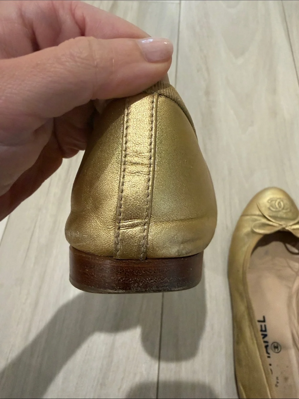 CHANEL Classic Leather Ballet Flats in Gold Size 38